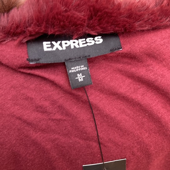Express Faux Fur Jacket in Burgundy/ Oxblood Color - Picture 5 of 7